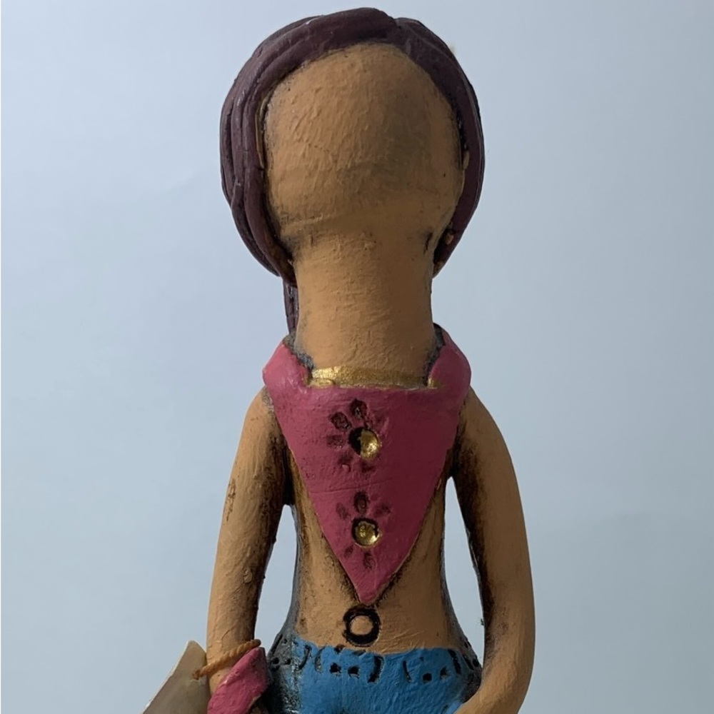 Handmade Dominican Faceless Doll 7” Clay Figurine Hippie Girl Artesemia
